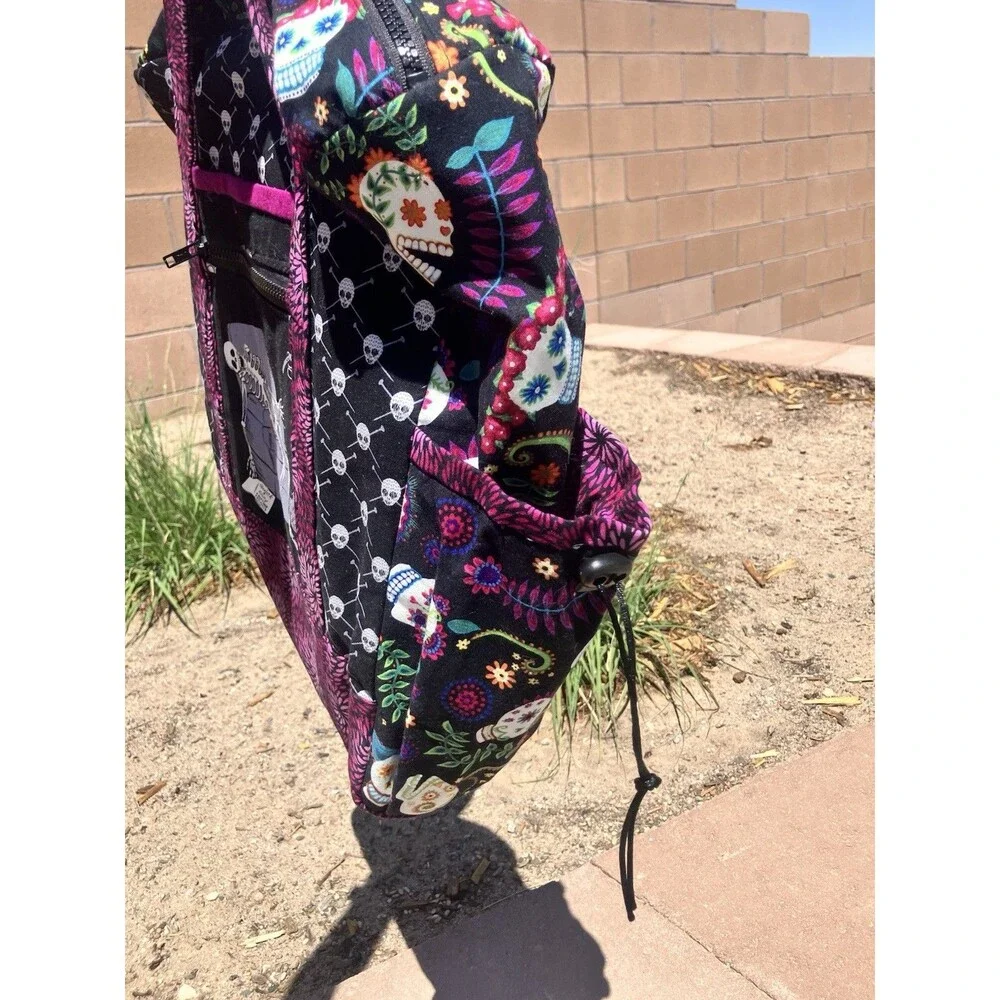 Large Knitting Tote Travel Bag Day Of The Dead Multiple Pockets 2 Straps